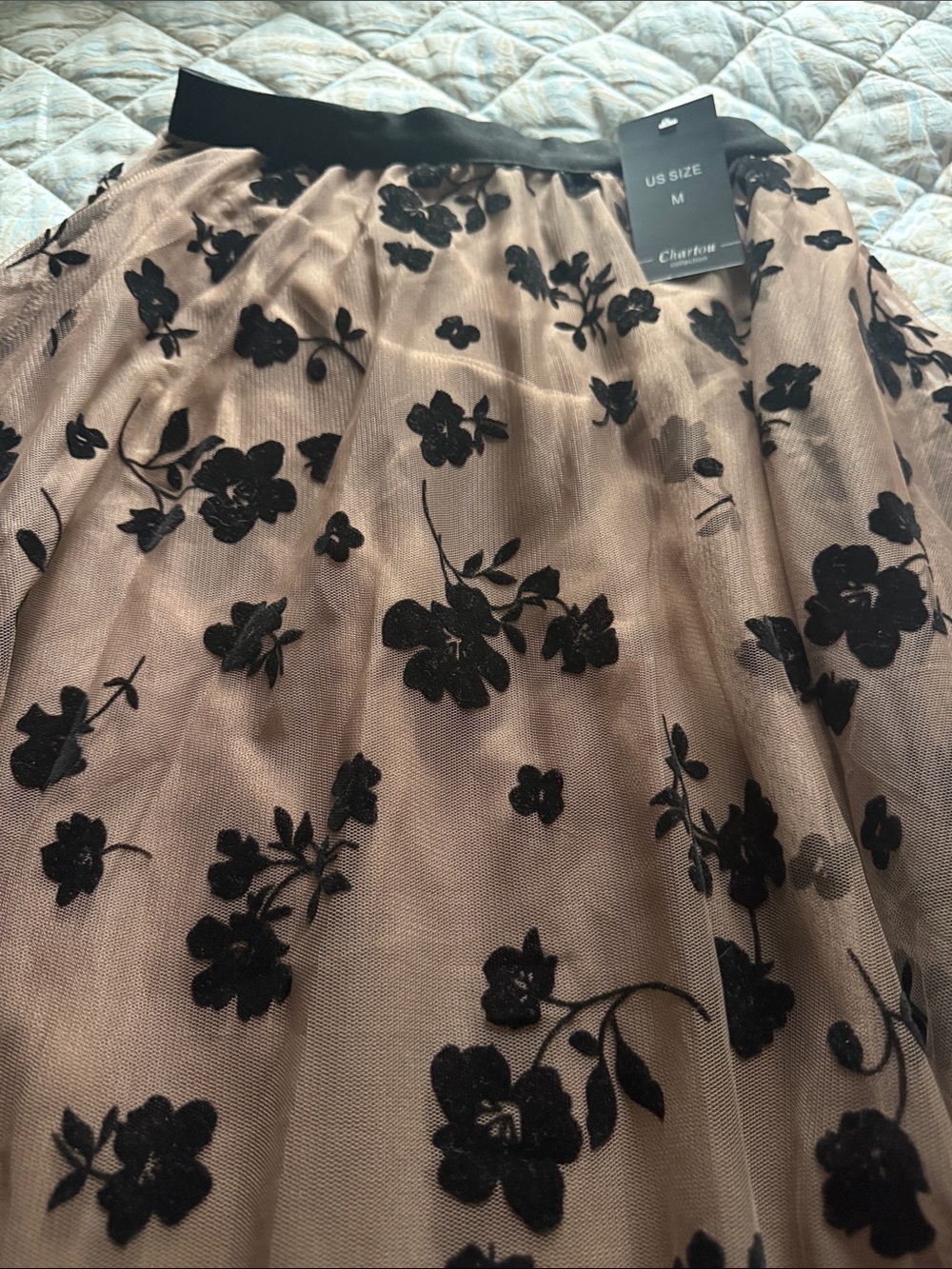 Chantelle Blush Midi Dress with Black Floral Appliqué